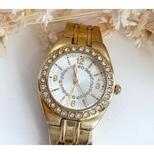 Gold Toned Rhinestone Accented Vintage Vintage Women's Wristwatch 20mm - WORKS!